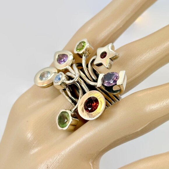 Gemstone Ring, Sterling Silver, One of a Kind, Funky, Vintage, Amethyst, Peridot - Picture 3 of 6